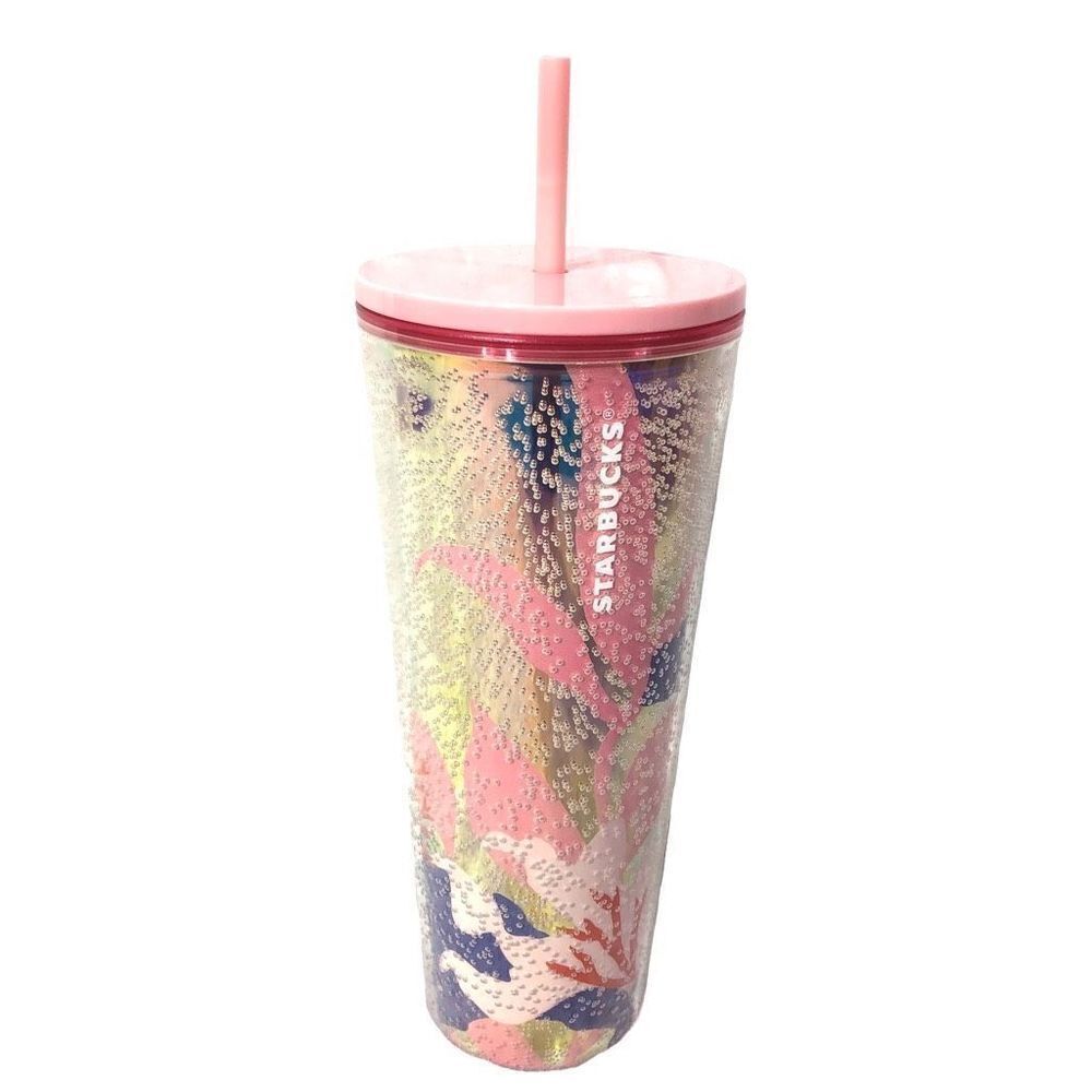 Starbucks 2021 Summer Coral Reef Bubble Pink Gold Cold Cup 24 Oz Venti Tumbler N